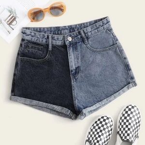 Two tone cuffed hen denim shorts